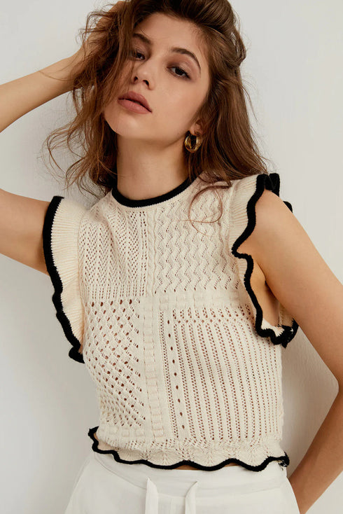 Crochet Eyelet Flounce Tank Top